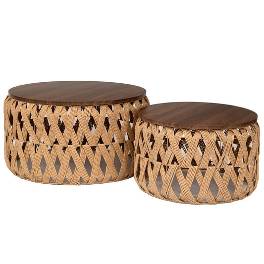  ΣΕΤ 2 ΠΛΕΧΤΟ ΣΚΑΜΠΩ-ΤΡΑΠΕΖΑΚΙ ΚΑΦΕ Φ70Χ39 Φ55Χ32ΕΚ ΣΤΡΟΓΓΥΛΟ ΜΕ ΞΥΛΙΝΗ ΕΠΙΦΑΝΕΙΑ