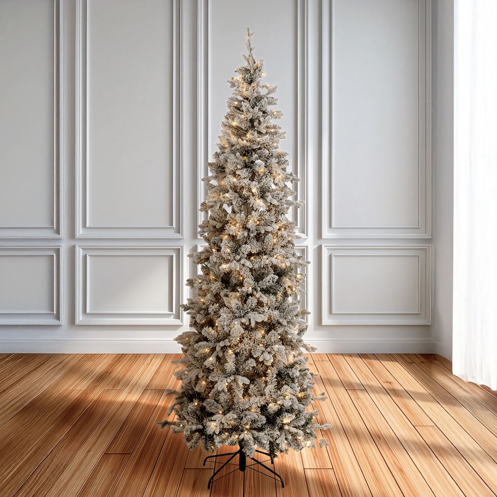 ΔΕΝΔΡΟ   PRE LIT SLIM FLOCKED CAROLINA ΡΙΝΕ   210ΕΚ ΜΕ 300 LED ΛΕΥΚΑ ΛΑΜΠΑΚΙΑ