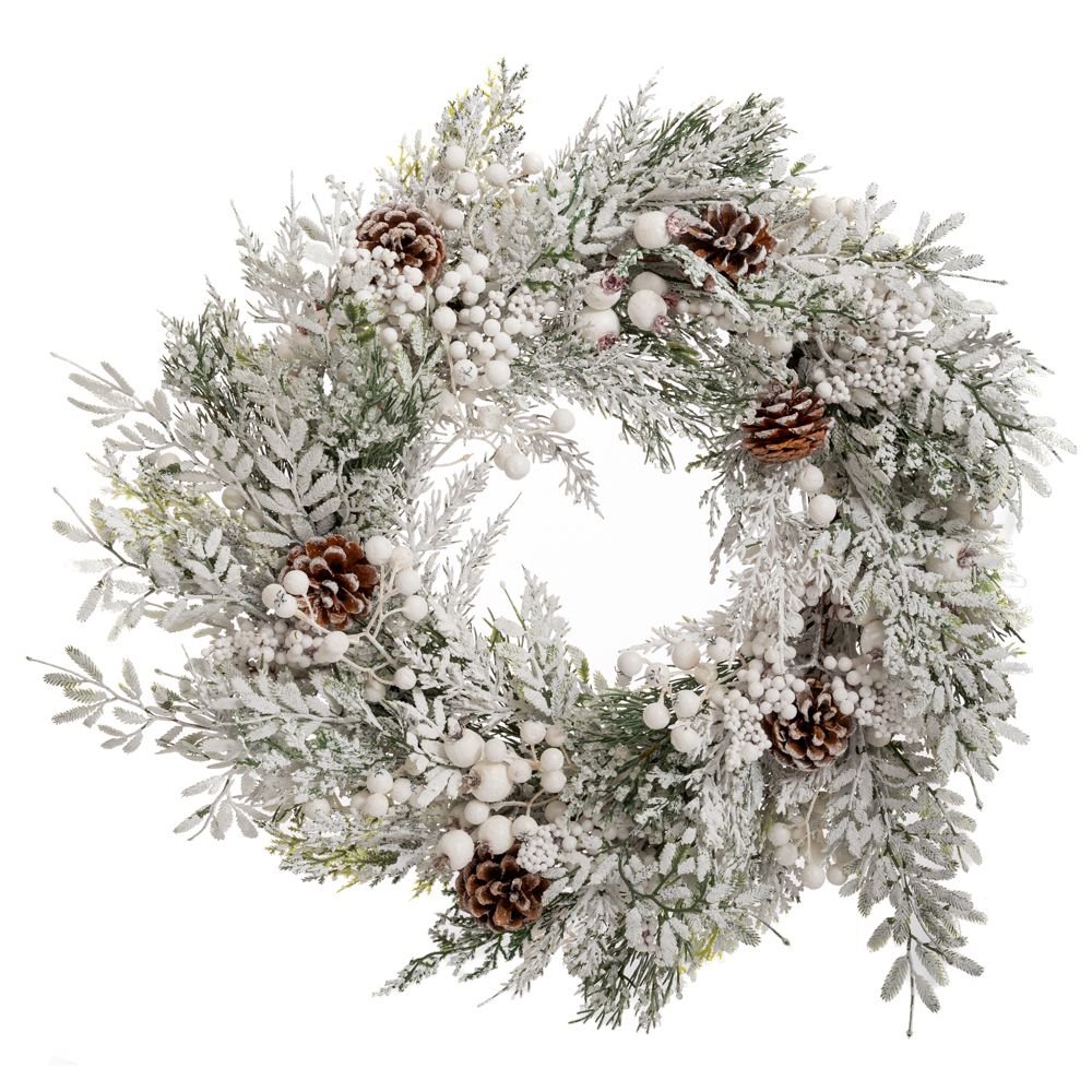  ΧΙΟΝΙΣΜΕΝΟ ΣΤΕΦΑΝΙ ΜΕ ΛΕΥΚΑ BERRIES ΚΑΙ ΚΟΥΚΟΥΝΑΡΙΑ 55ΕΚ