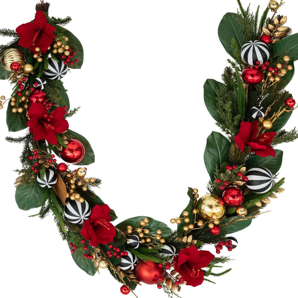  ΚΟΚΚΙΝΗ ΓΙΡΛΑΝΤΑ ΜΕ ΤΕΧΝΗΤΑ ΑΝΘΗ ΚΑΙ ΚΟΚΚΙΝΕΣ ΜΠΑΛΕΣ 23Χ15Χ183ΕΚ