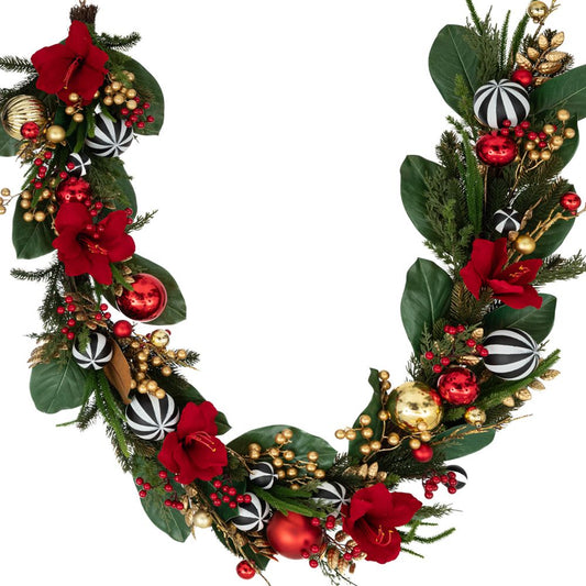  ΚΟΚΚΙΝΗ ΓΙΡΛΑΝΤΑ ΜΕ ΤΕΧΝΗΤΑ ΑΝΘΗ ΚΑΙ ΚΟΚΚΙΝΕΣ ΜΠΑΛΕΣ 23Χ15Χ183ΕΚ