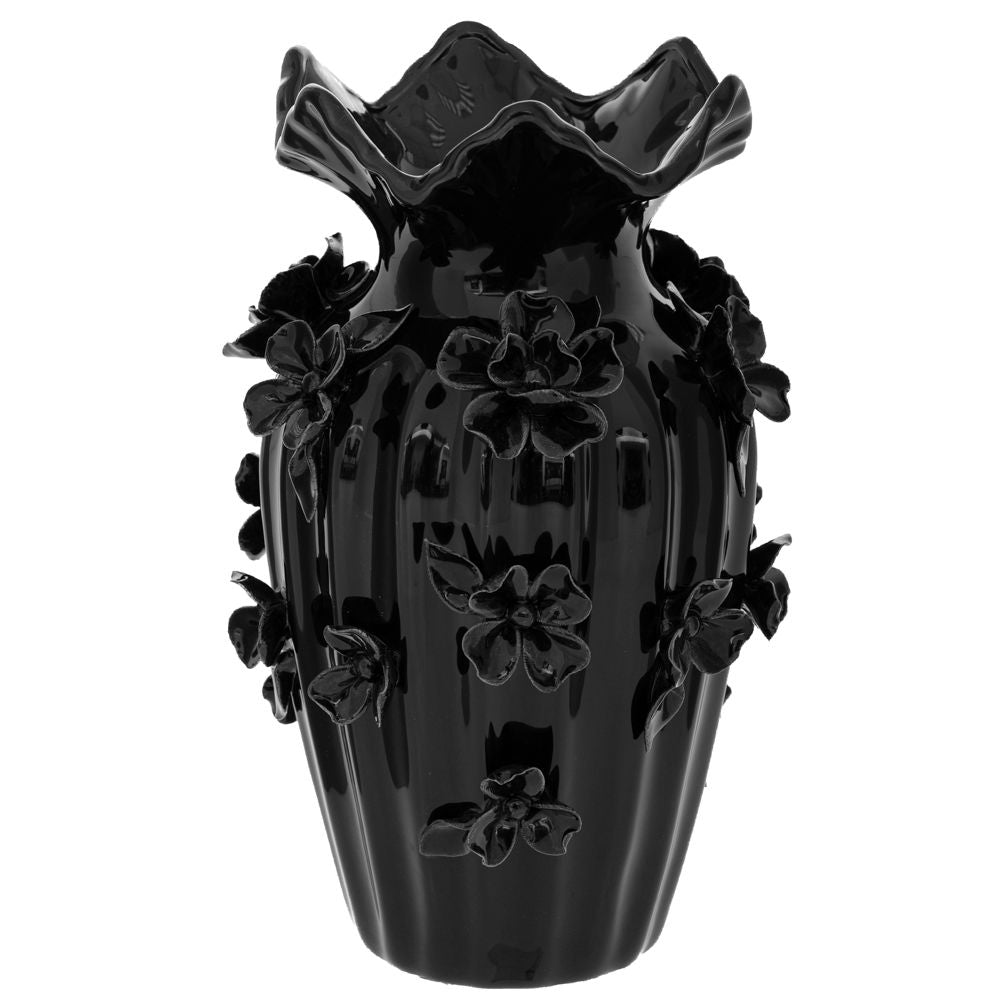 ΜΑΥΡΟ ΚΕΡΑΜΙΚΟ ΒΑΖΟ ΜΕ ΑΝΑΓΛΥΦΑ ΛΟΥΛΟΥΔΙΑ 20Χ31ΕΚ