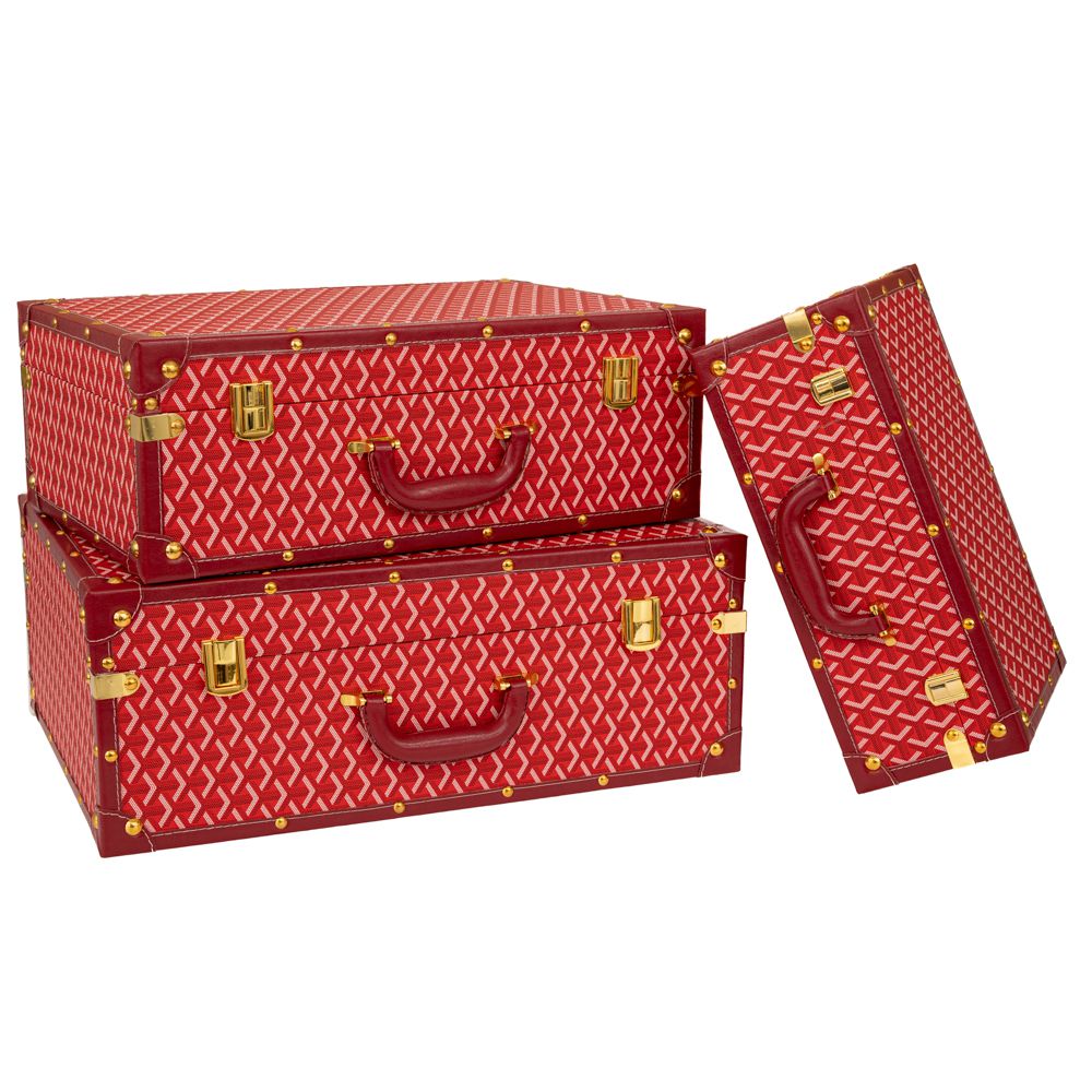  ΣΕΤ 3 ΚΟΚΚΙΝΕΣ ΚΑΡΟ ΒΑΛΙΤΣΕΣ ΜΕ ΧΡΥΣΕΣ ΛΕΠΤΟΜΕΡΕΙΕΣ 53Χ38Χ20ΕΚ 48Χ32Χ17ΕΚ 38Χ25Χ14ΕΚ