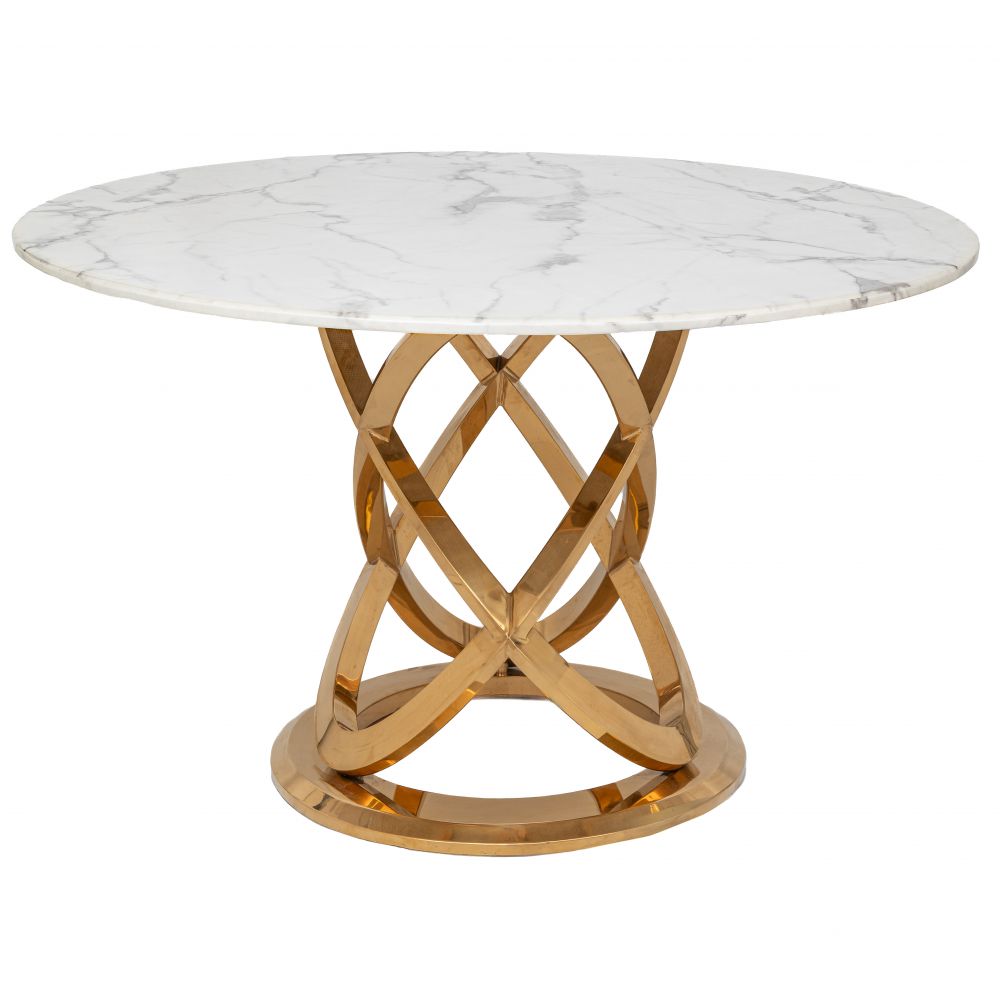 ΤΡΑΠΕΖΙ ΡΟΤΟΝΤΑ Φ130Χ75ΕΚ ΧΡΥΣΟ ΜΕΤΑΛΛΙΚΟ ΜΕ ΛΕΥΚΗ ΜΑΡΜΑΡΙΝΗ ΕΠΙΦΑΝΕΙΑ