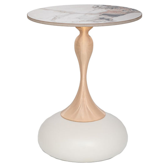 ΚΡΕΜ ΜΕΤΑΛΛΙΚΟ ΤΡΑΠΕΖΑΚΙ ΜΕ ΧΡΥΣΗ ΒΑΣΗ ΚΑΙ ΛΕΥΚΗ ΚΕΡΑΜΙΚΗ ΕΠΙΦΑΝΕΙΑ Φ42Χ52ΕΚ