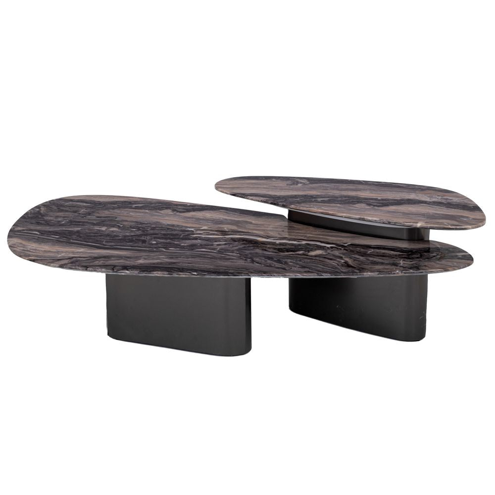 ΣΕΤ 2 ΤΡΑΠΕΖΑΚΙΑ ΓΚΡΙ ΜΕΤΑΛΛΙΚΑ 144Χ75Χ47ΕΚ ΜΕ ΓΚΡΙ ΚΑΦΕ ΜΑΡΜΑΡΙΝΗ ΕΠΙΦΑΝΕΙΑ