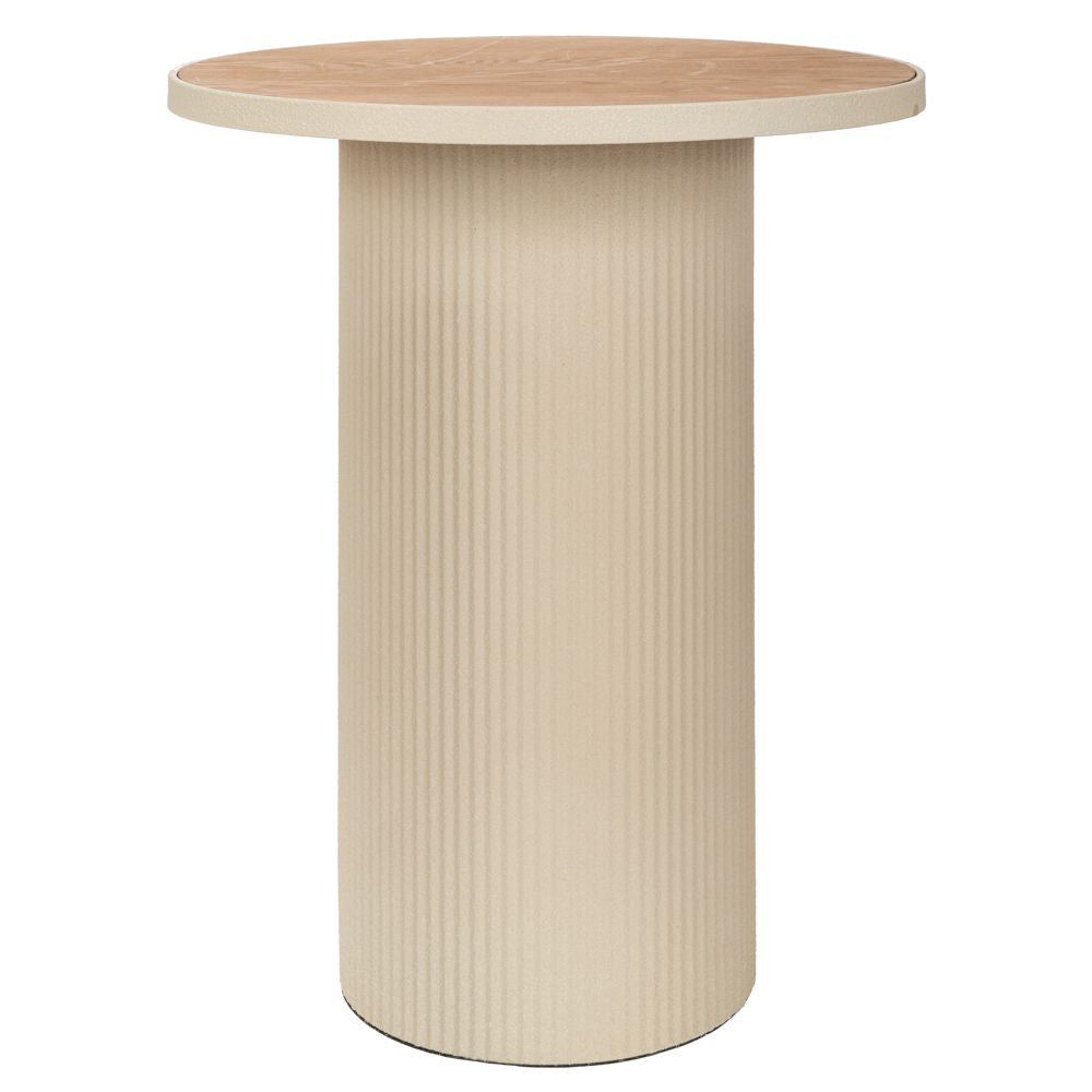 ΚΡΕΜ ΣΤΡΟΓΓΥΛΟ ΜΕΤΑΛΛΙΚΟ ΤΡΑΠΕΖΑΚΙ ΣΑΛΟΝΙΟΥ ΜΕ ΞΥΛΙΝΗ ΕΠΙΦΑΝΕΙΑ 46Χ46Χ56ΕΚ